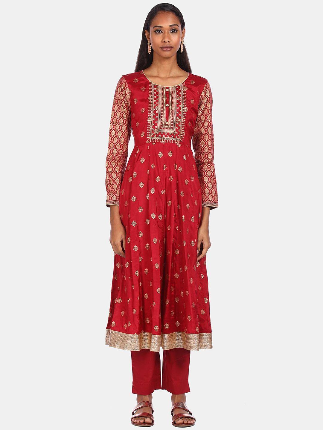 anahi women red floral printed anarkali kurta