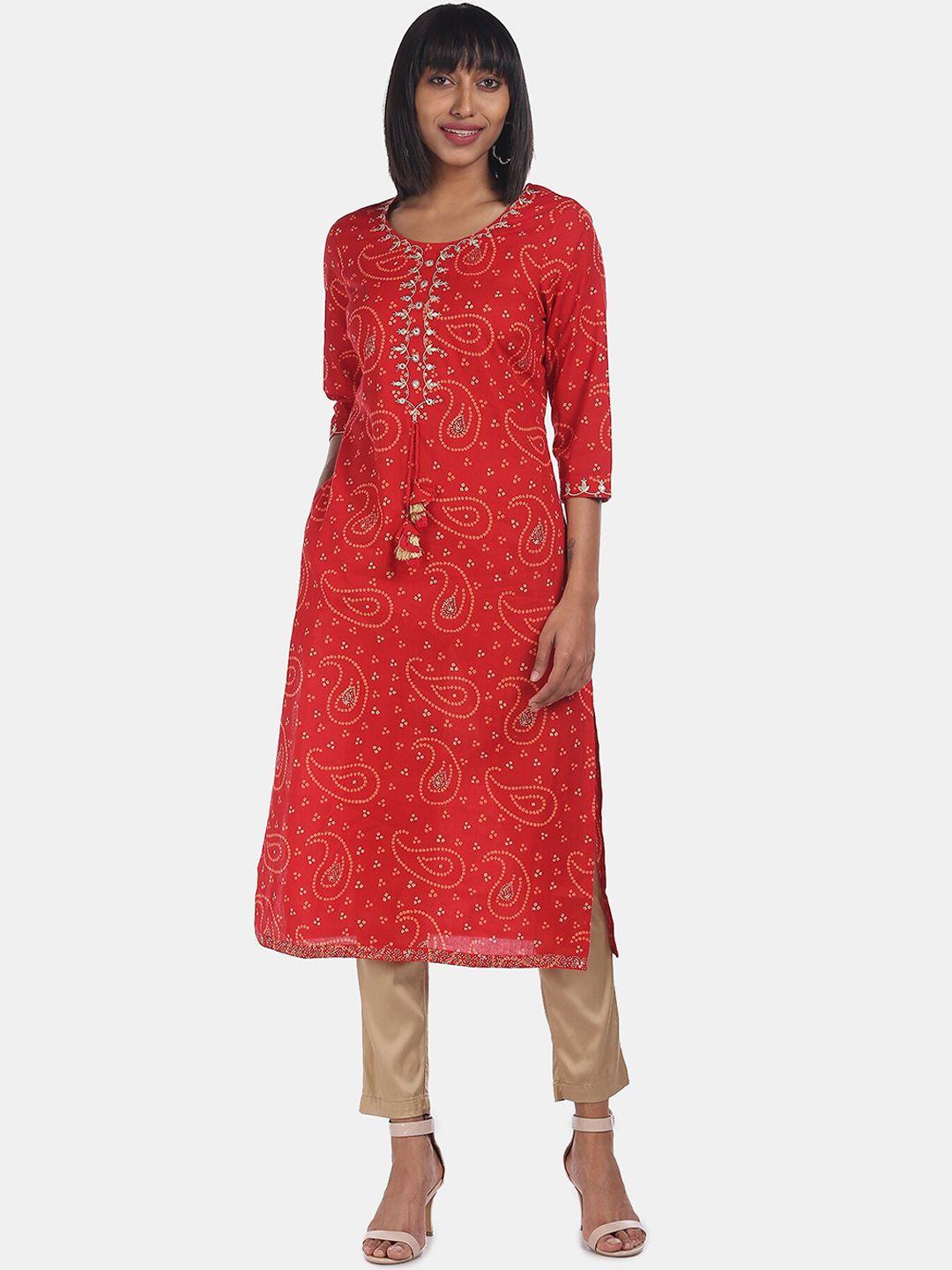 anahi women red paisley printed kurta