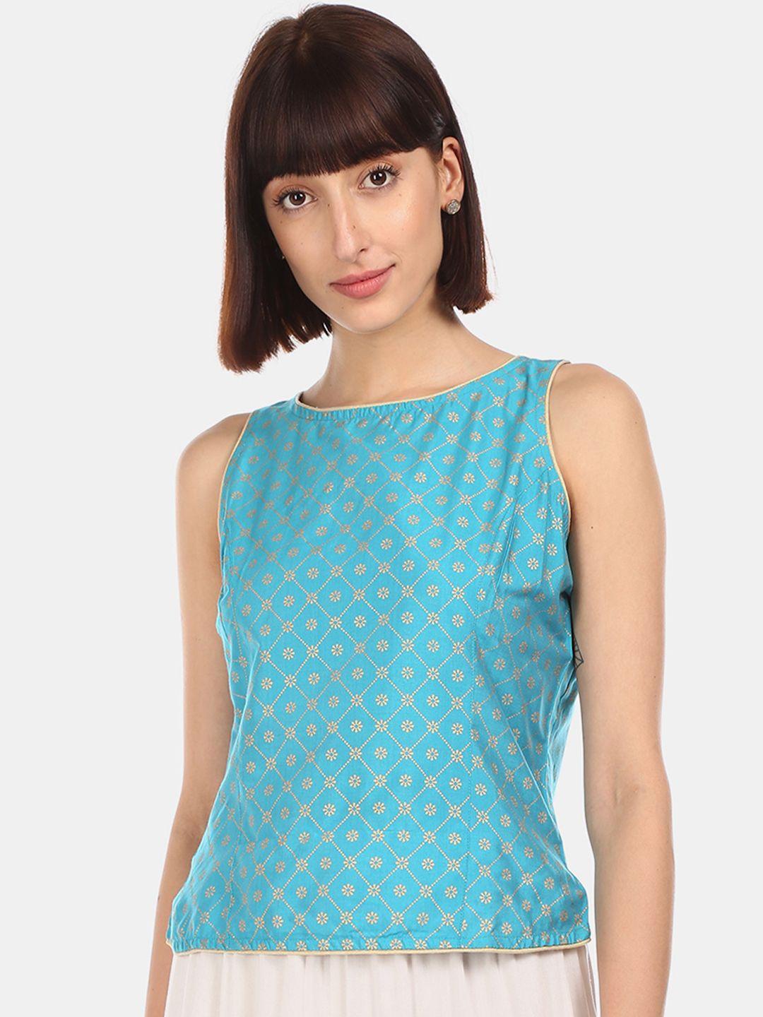 anahi women turquoise blue printed top