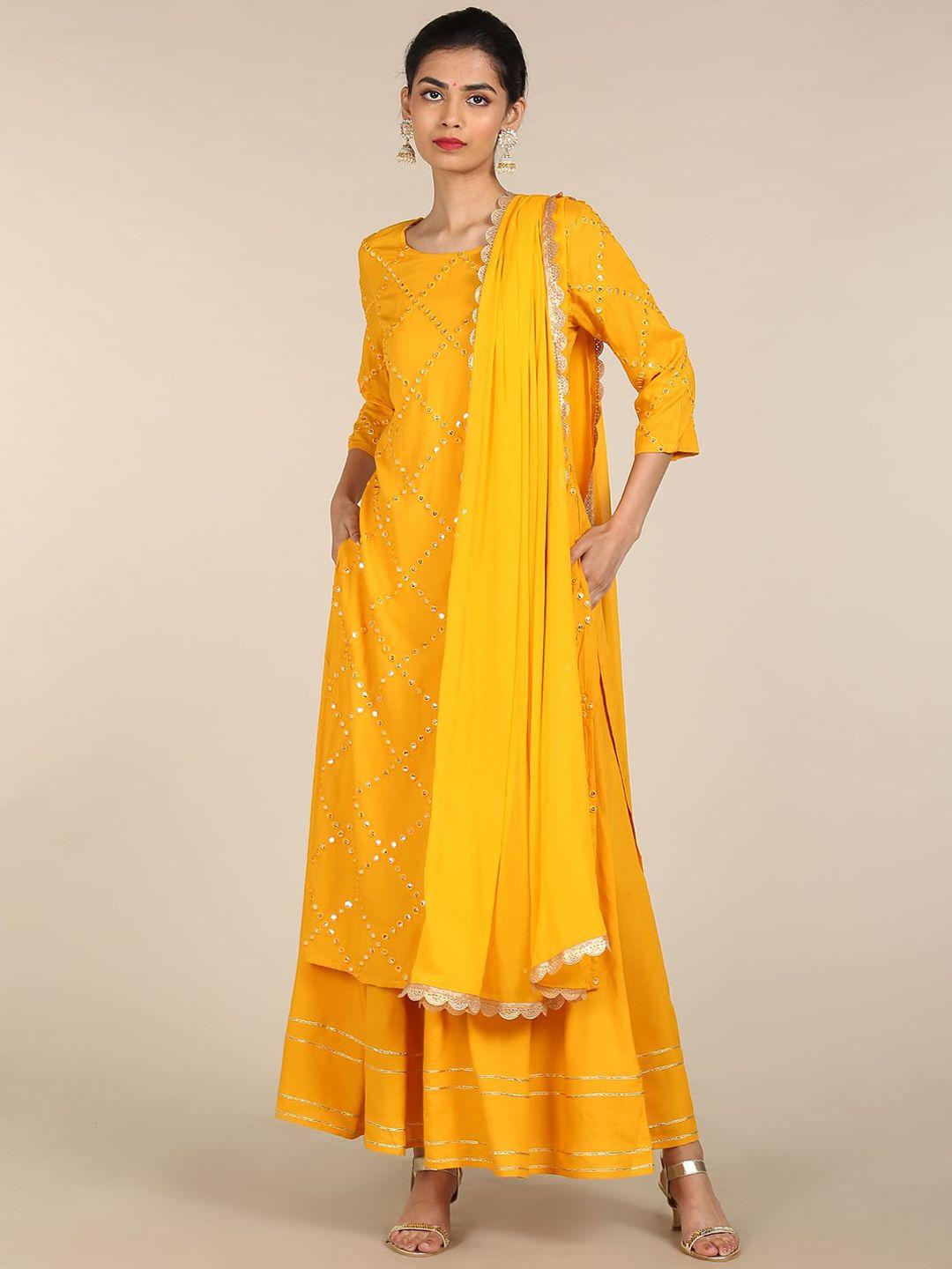 anahi women yellow embellished kurta with palazzos & with dupatta