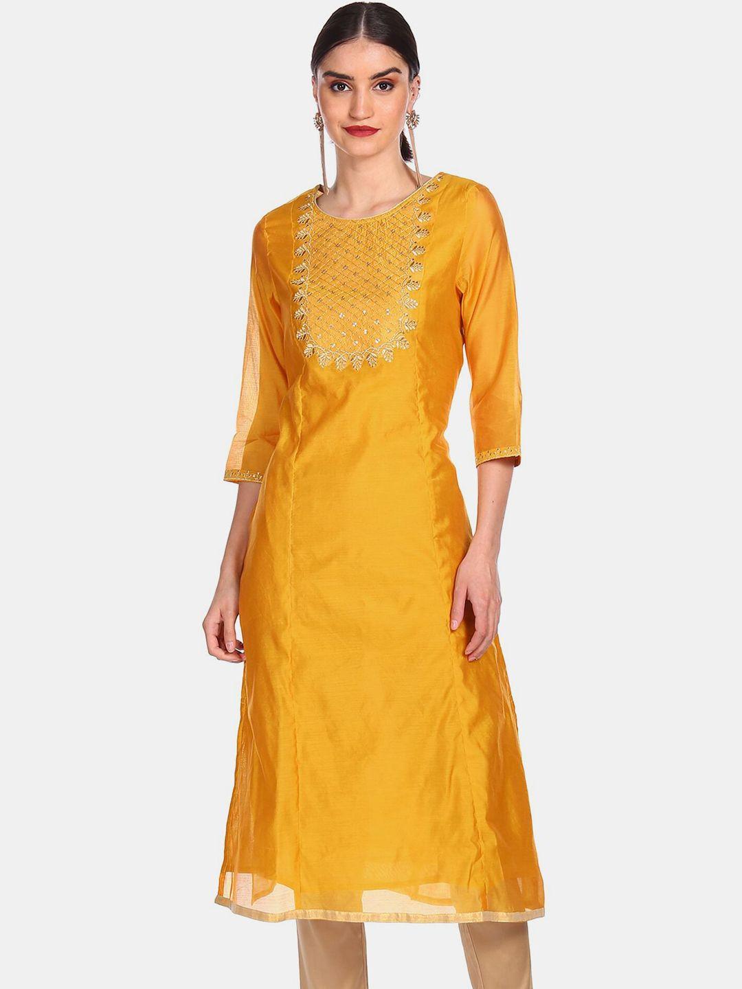 anahi women yellow embroidered kurta