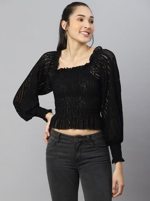 anai black embroidered crop top