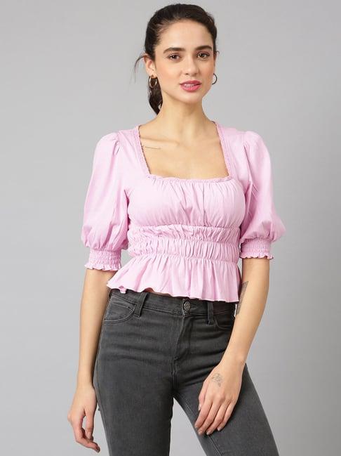 anai light pink cotton regular fit crop top