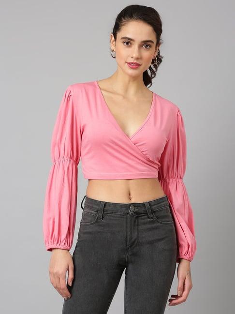 anai pink cotton regular fit crop top