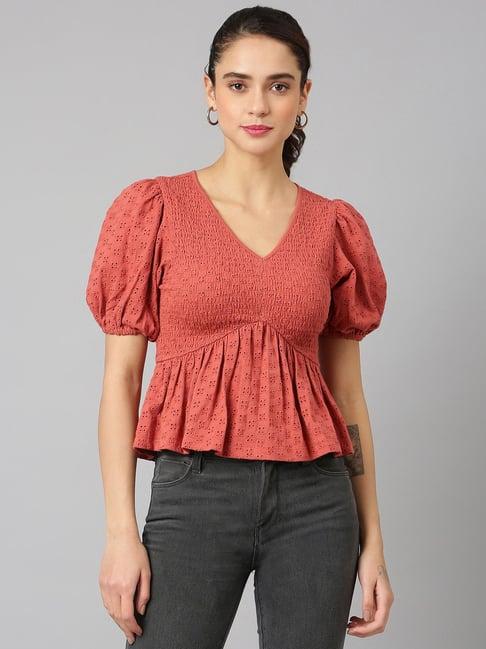 anai rust cotton embroidered crop top