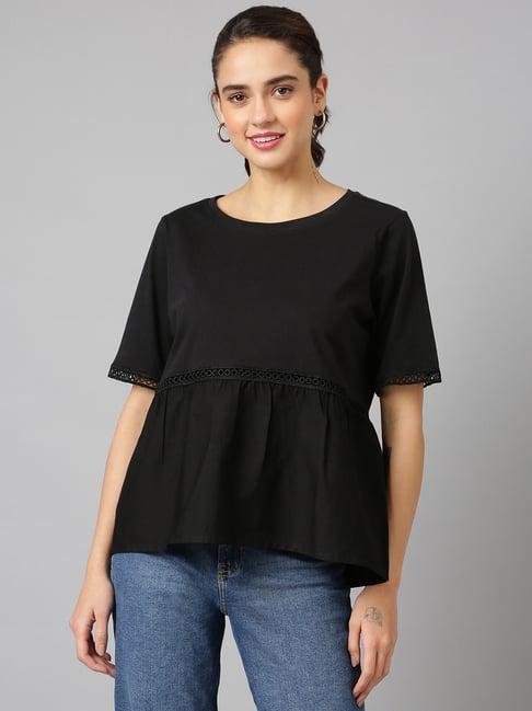 anai black cotton regular fit top