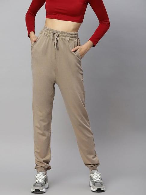 anai light brown cotton relaxed fit joggers