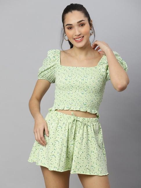 anai mint green cotton floral print crop top