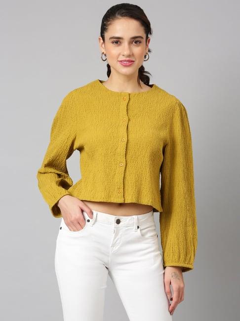 anai mustard cotton regular fit top