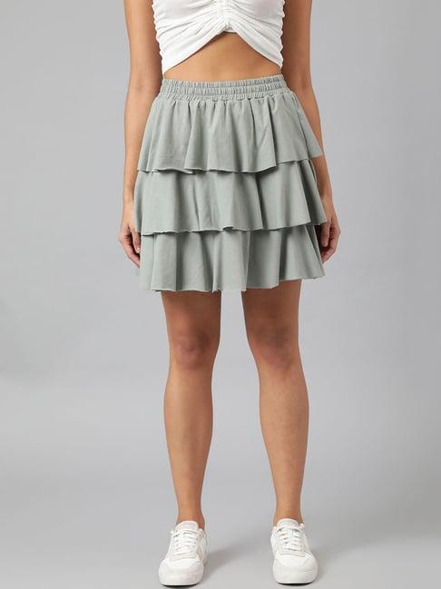 anai sage green cotton regular fit skirt