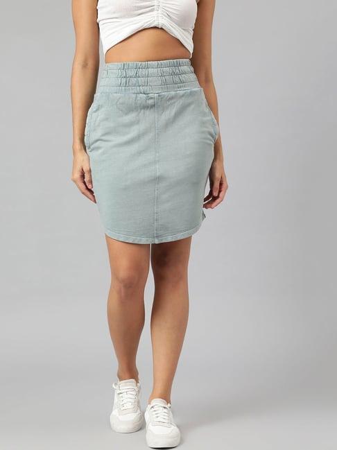 anai sea green cotton regular fit skirt