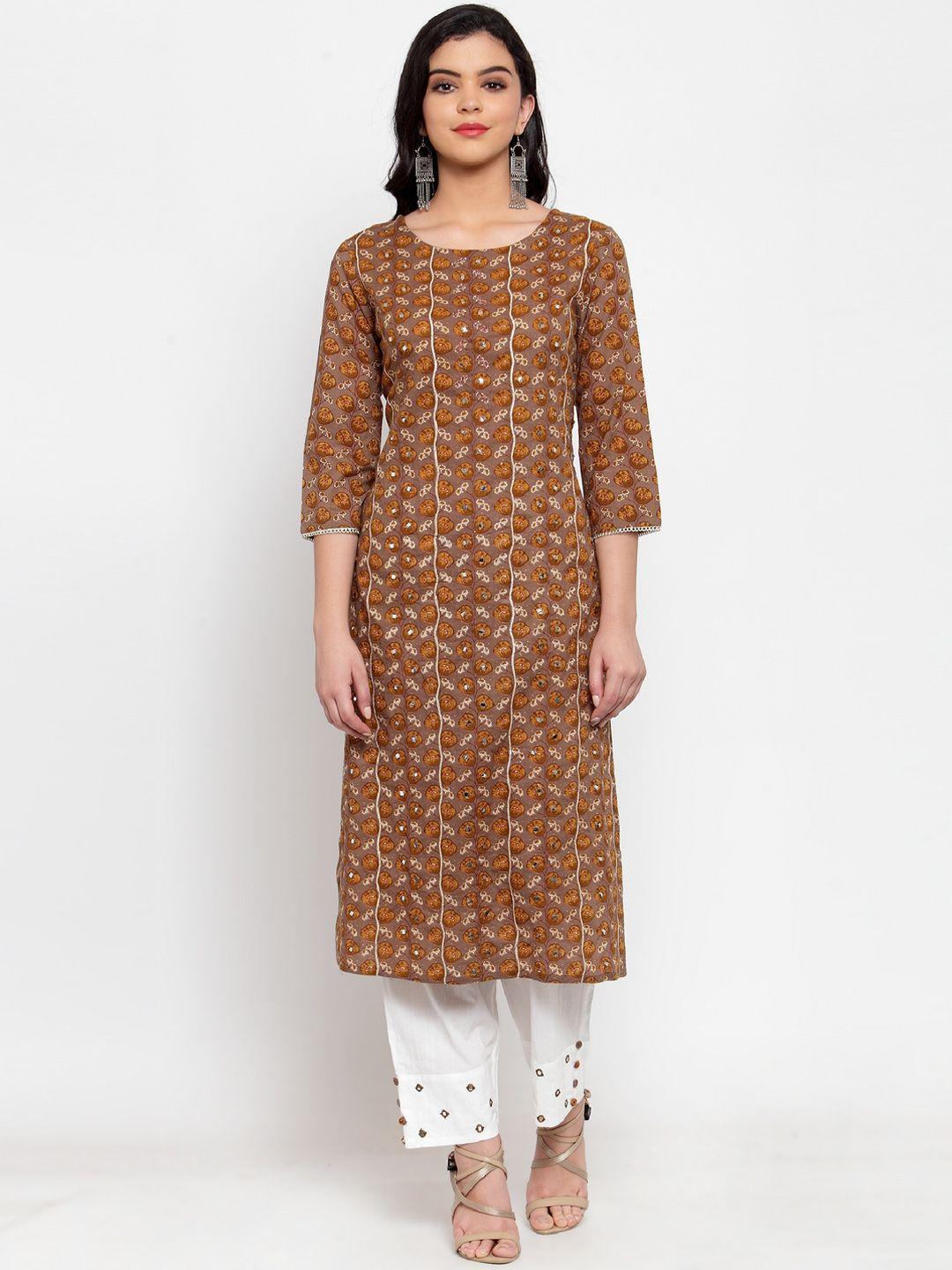 anaisa women brown embroidered kurta with trousers