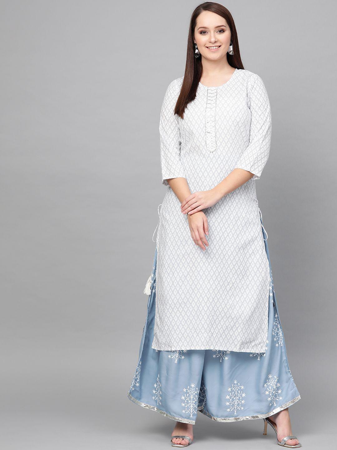 anaisa criss-cross screen print gotta kurta set