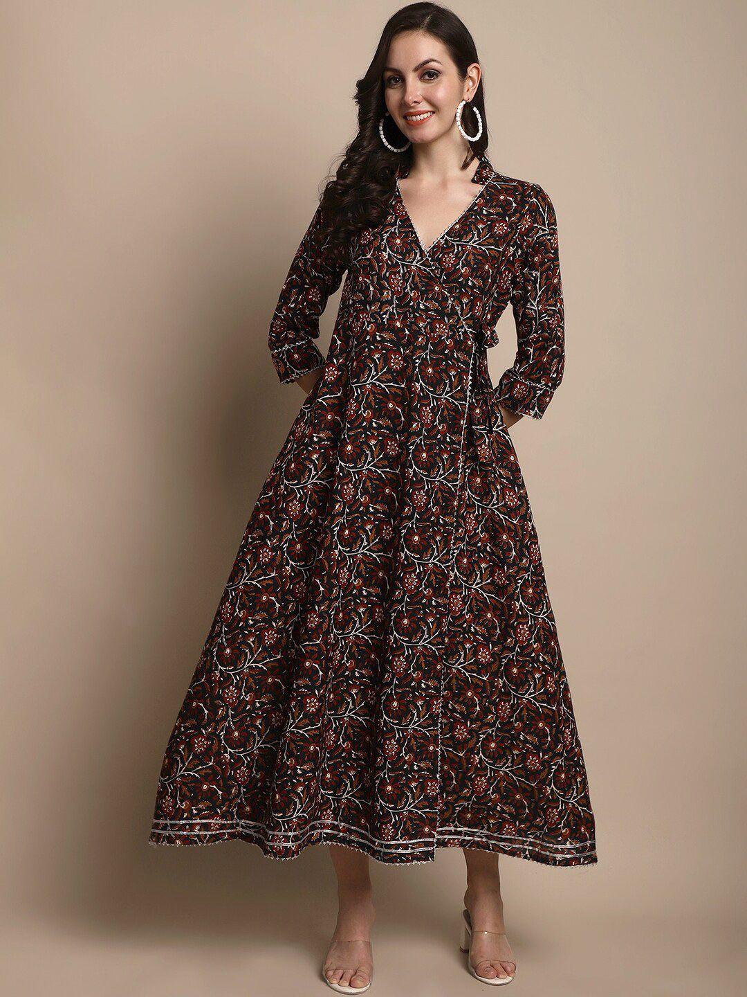 anaisa floral printed v-neck a-line ethnic dress