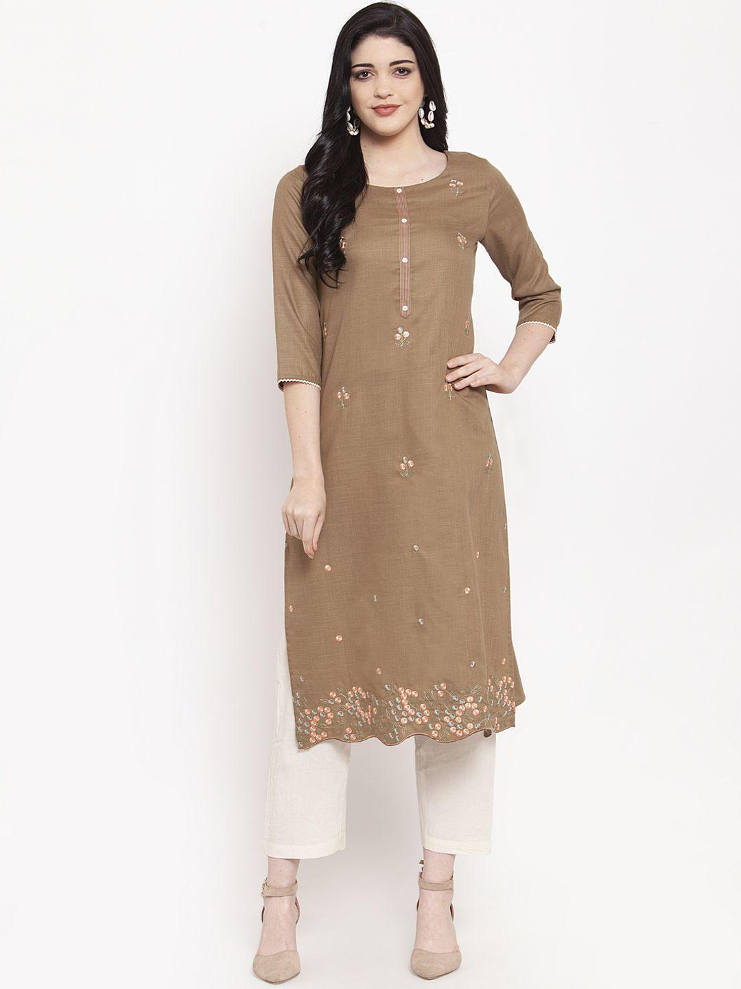 anaisa women brown embroidered straight kurta