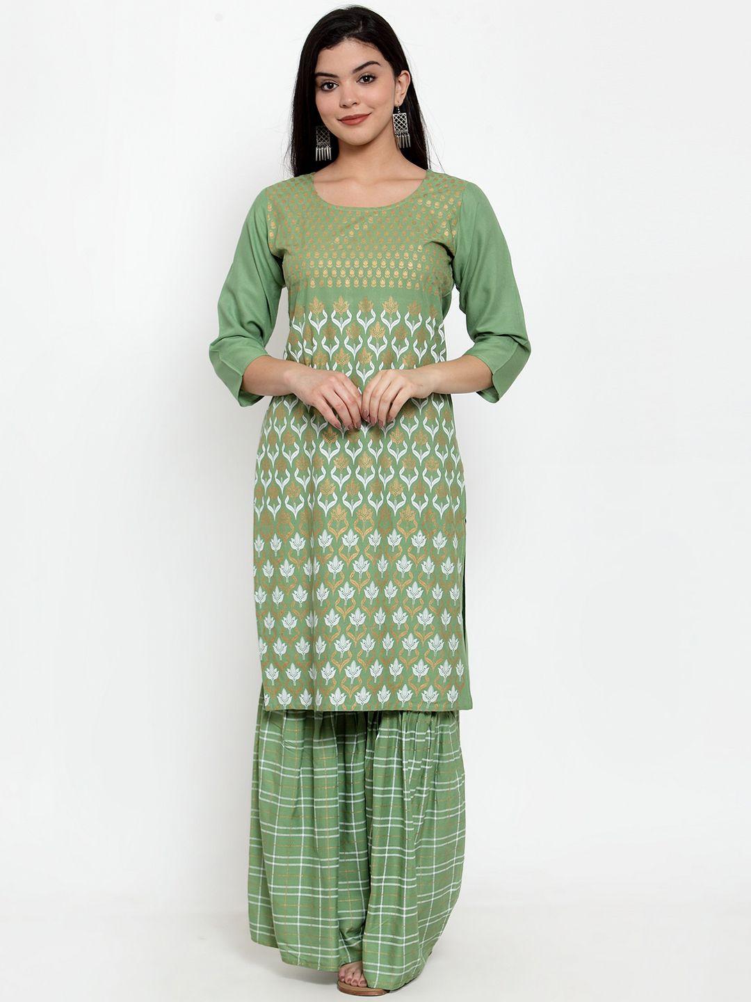 anaisa women green printed kurti with sharara