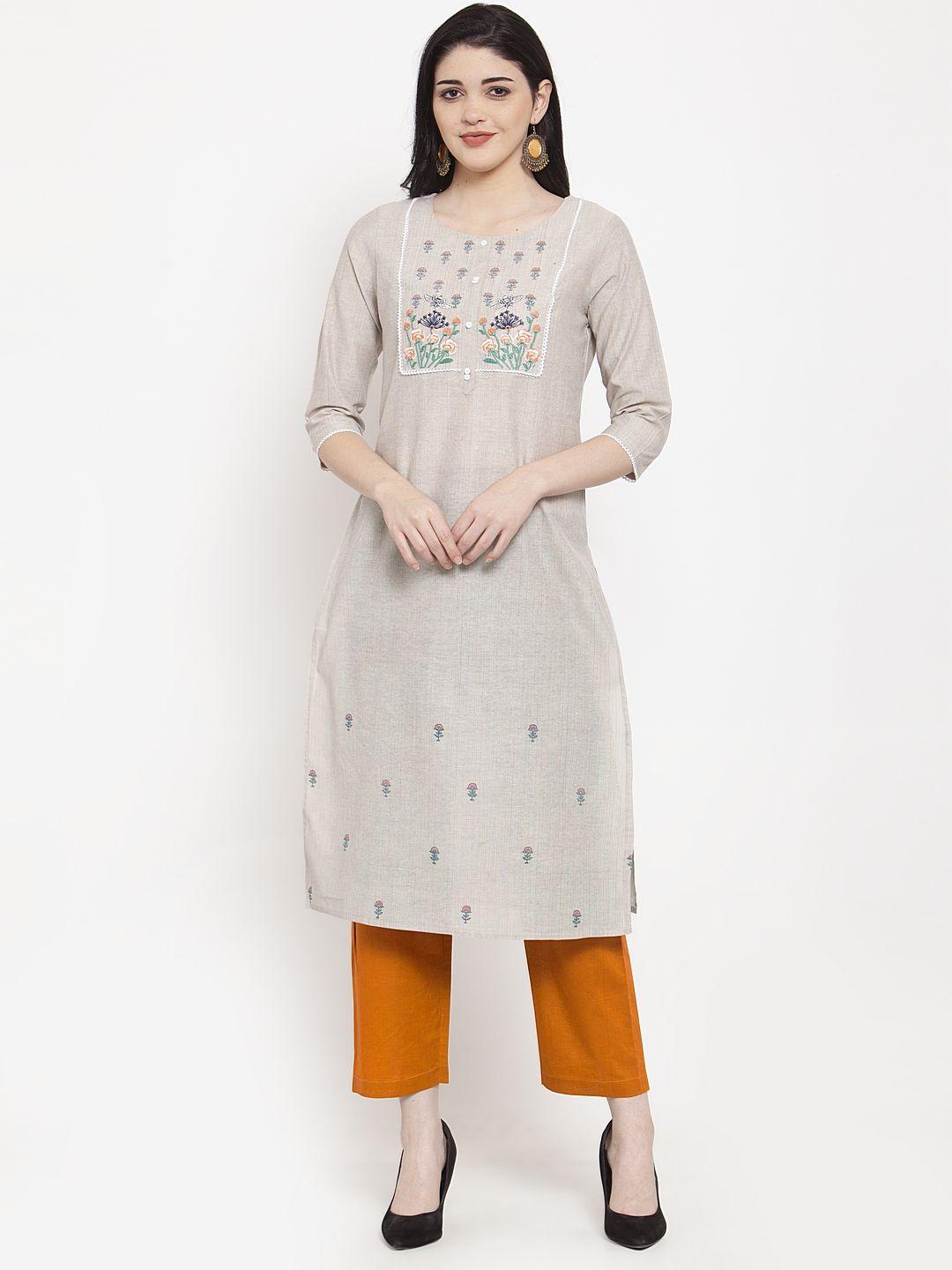 anaisa women grey embroidered straight kurta