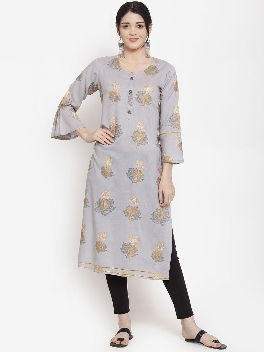 anaisa women grey printed straight kurta