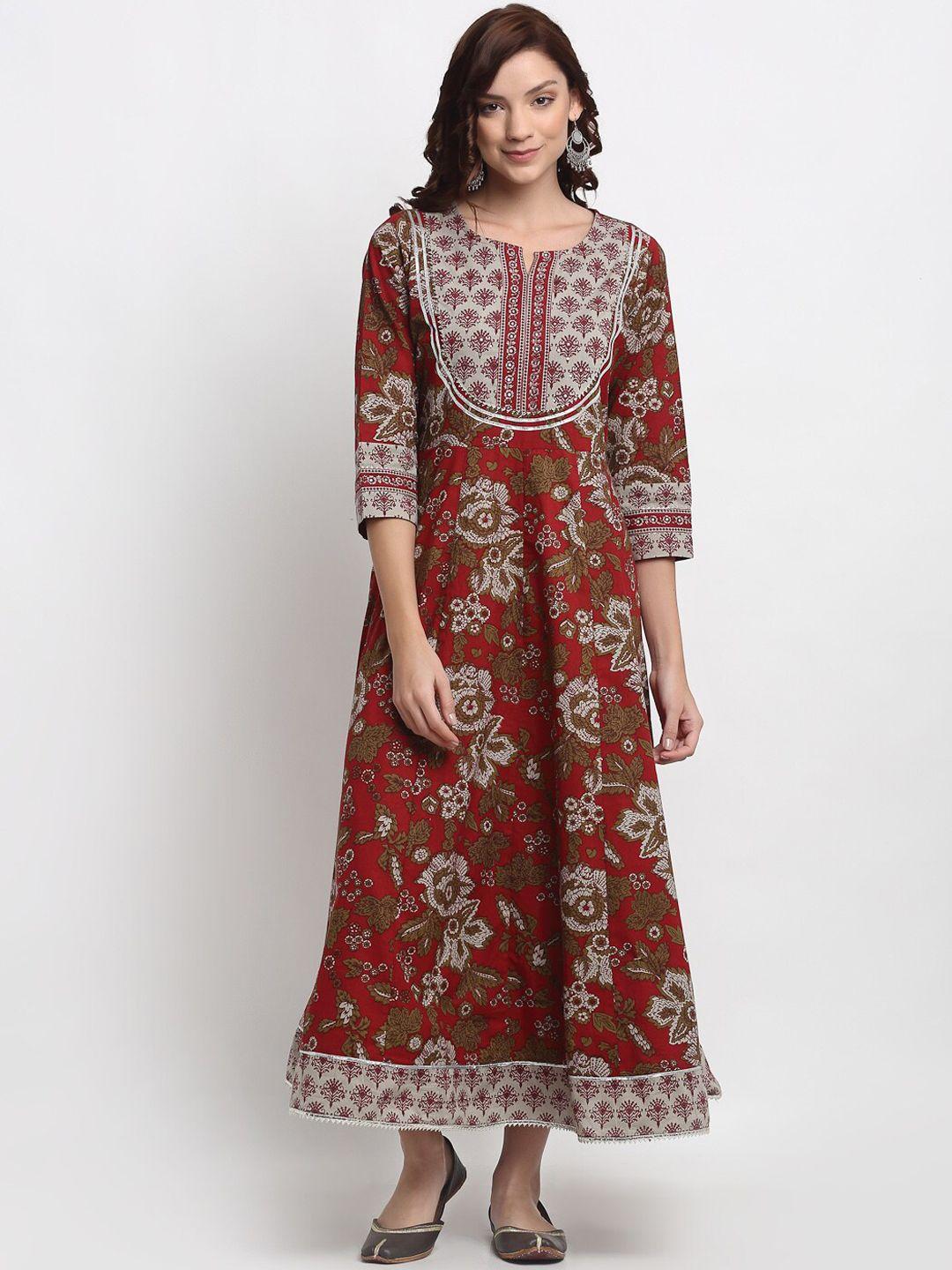 anaisa women maroon ethnic motifs printed cotton anarkali kurta