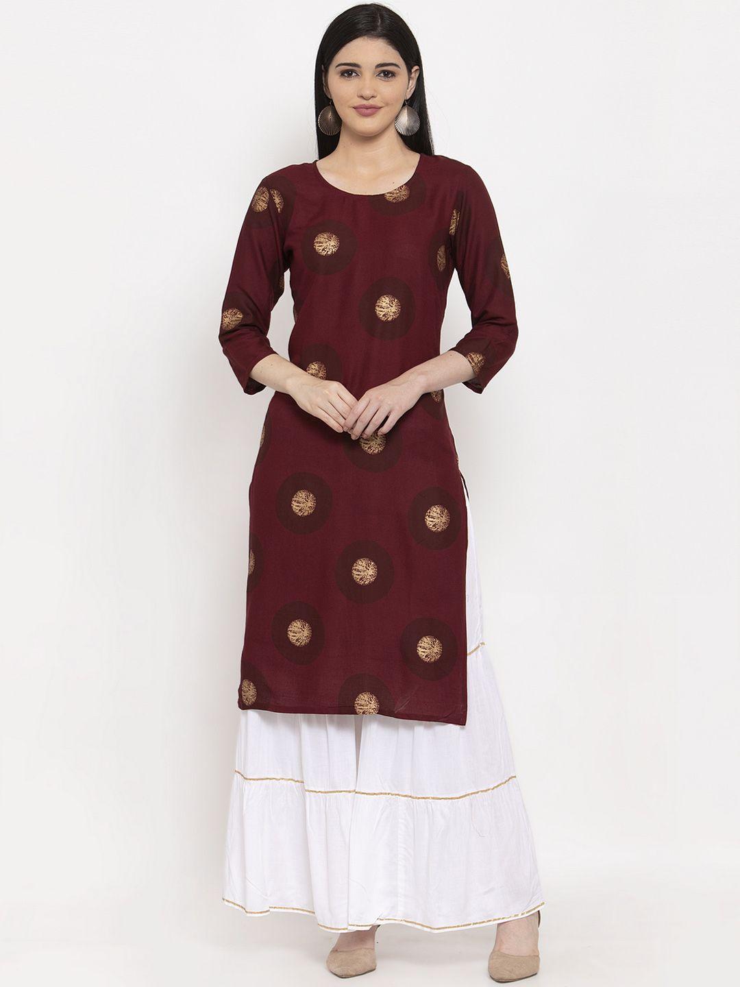 anaisa women maroon printed kurta with sharara