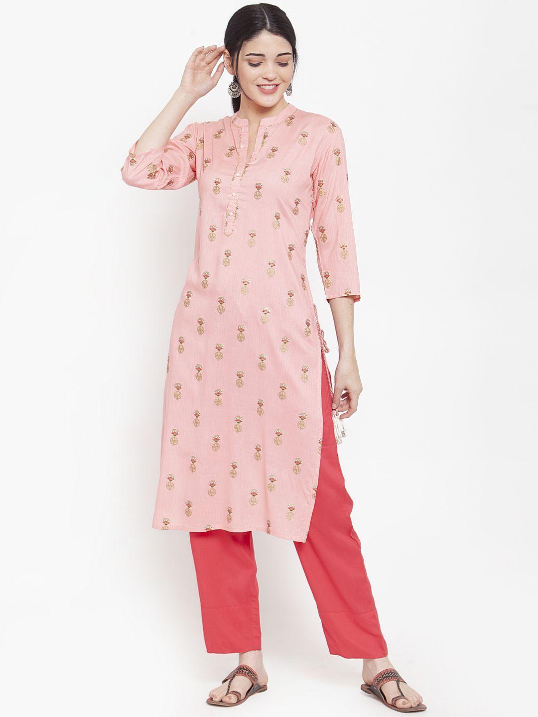 anaisa women pink embellished straight kurta