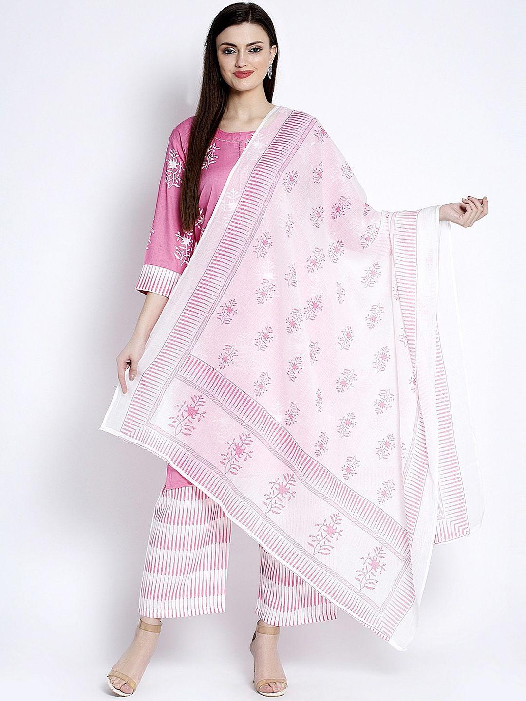 anaisa women pink printed kurta with trousers & dupatta