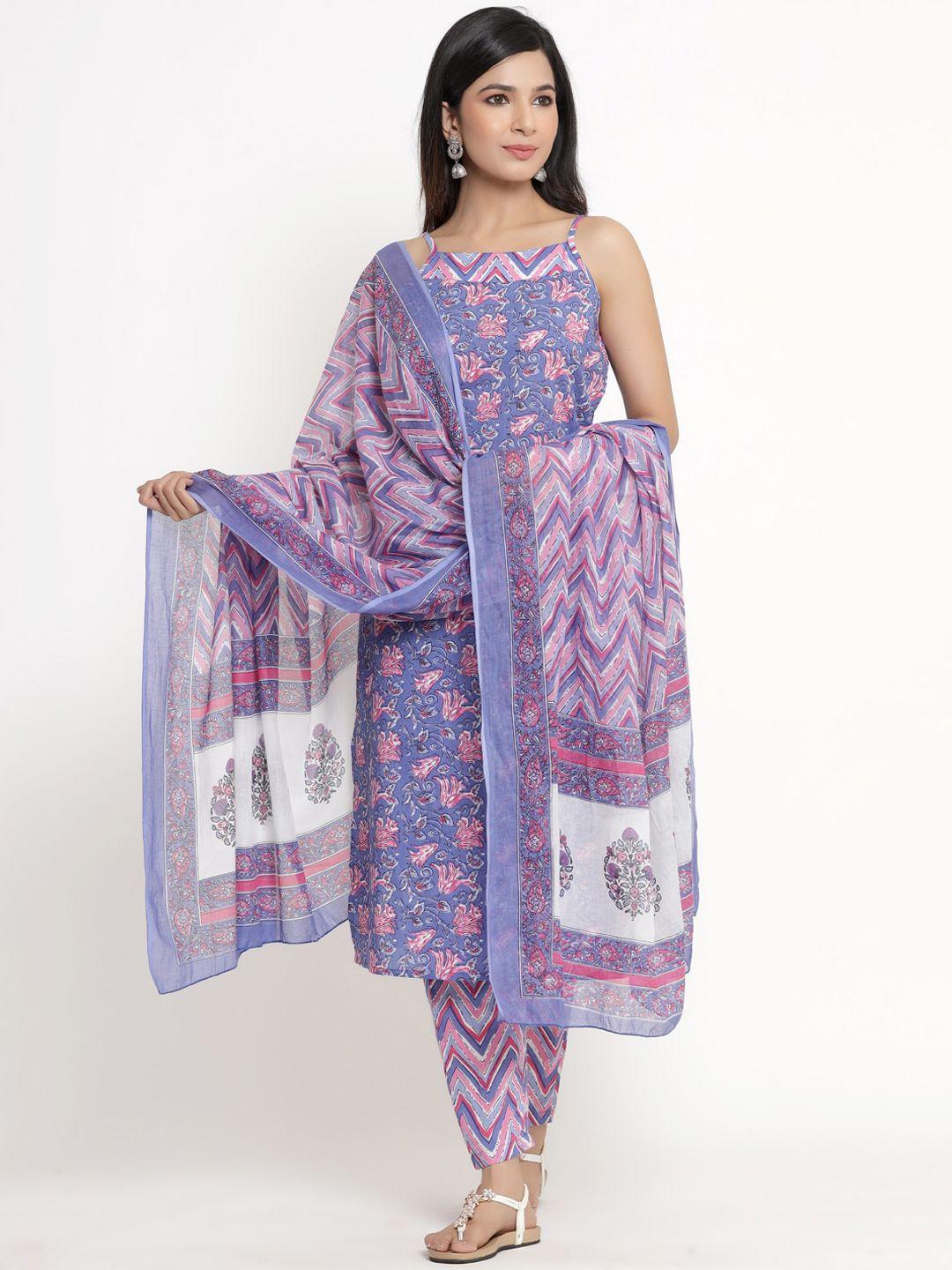 anaisa women purple ethnic motifs printed pure cotton kurta with trousers & with dupatta