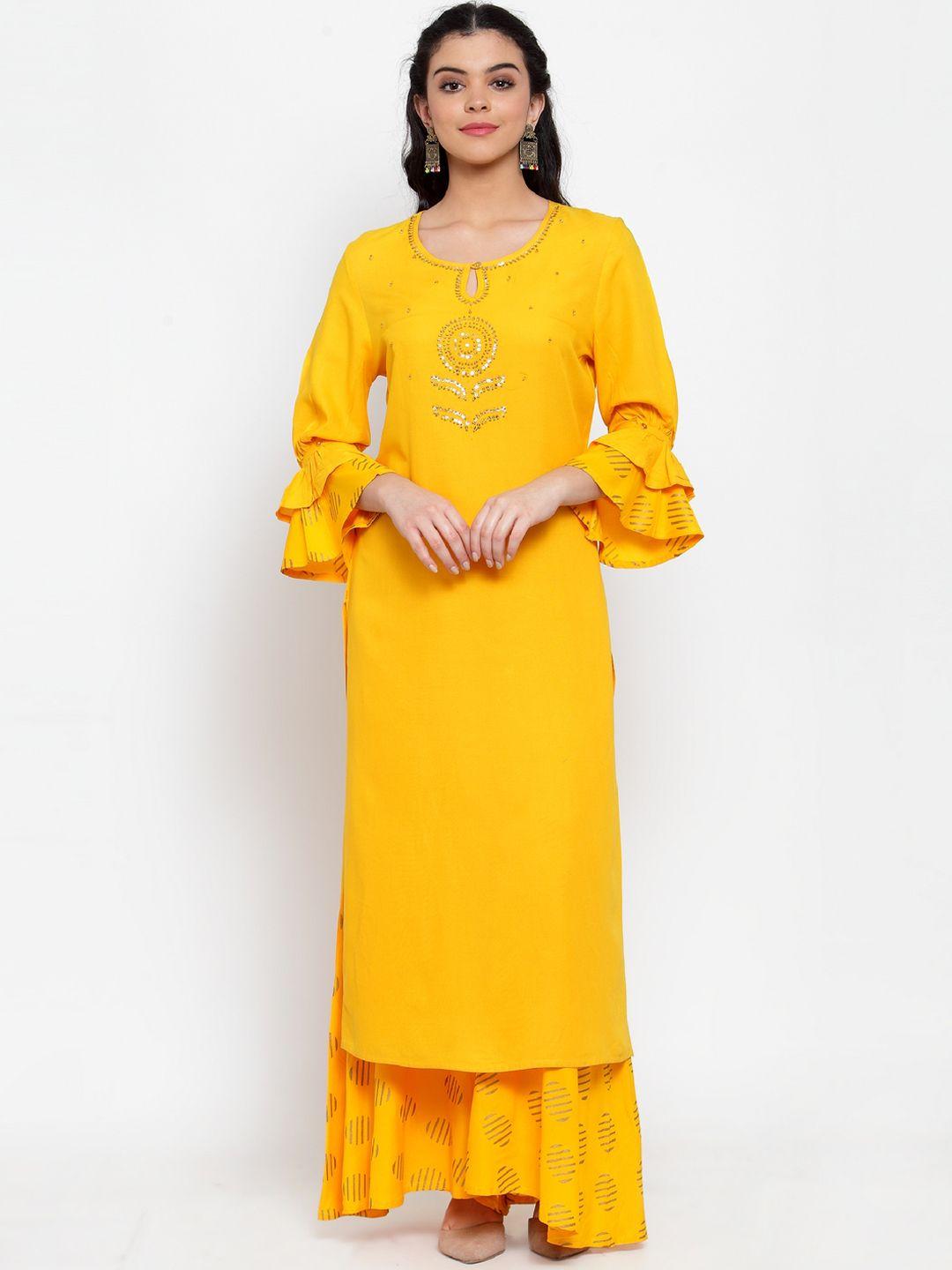 anaisa women yellow embroidered kurta with sharara