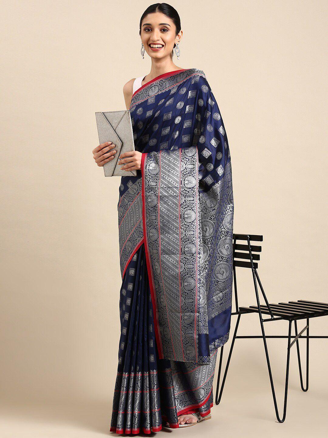 anaita blue & silver-toned woven design zari pure silk banarasi saree