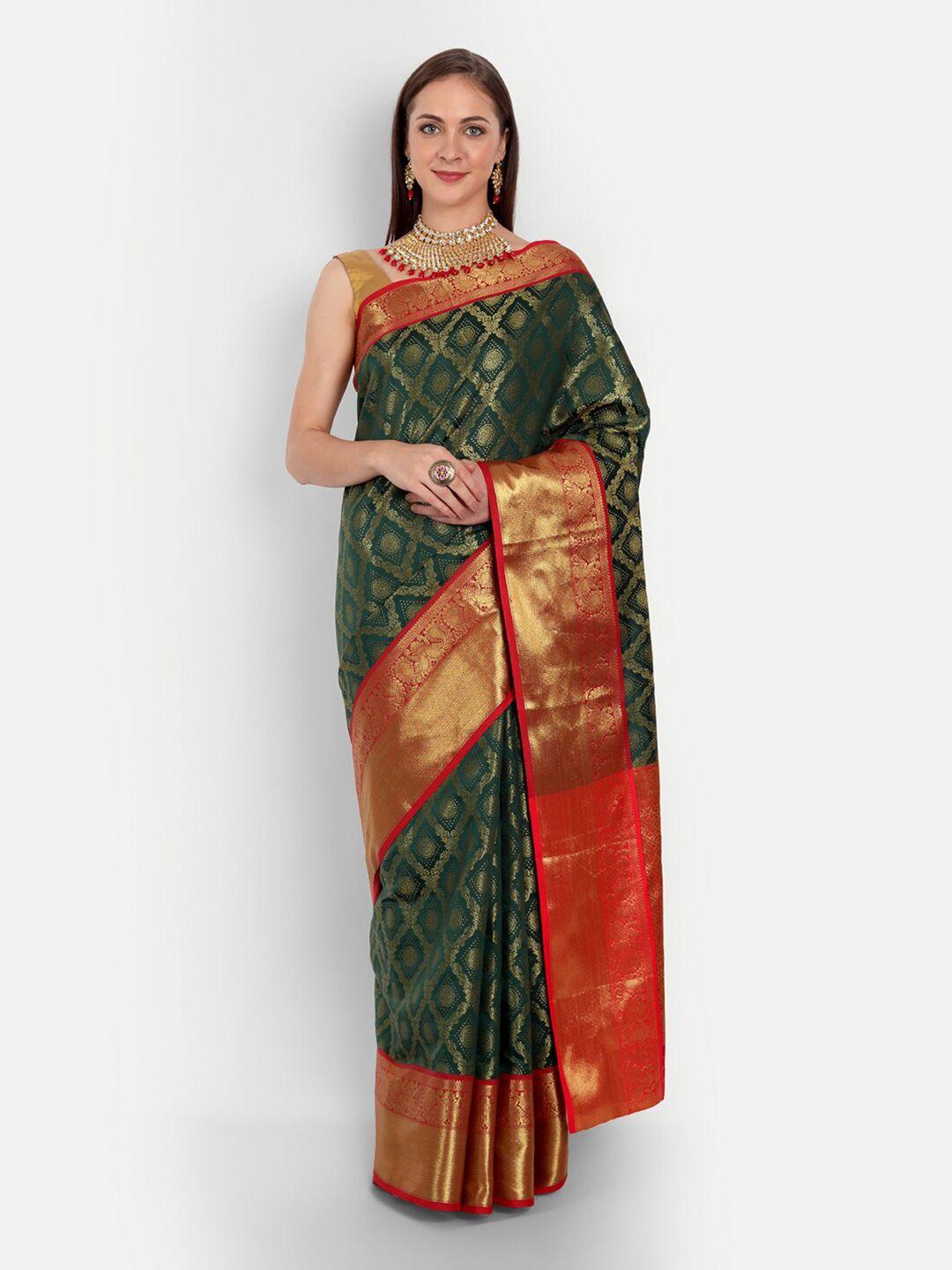 anaita green & red woven design zari pure silk banarasi saree