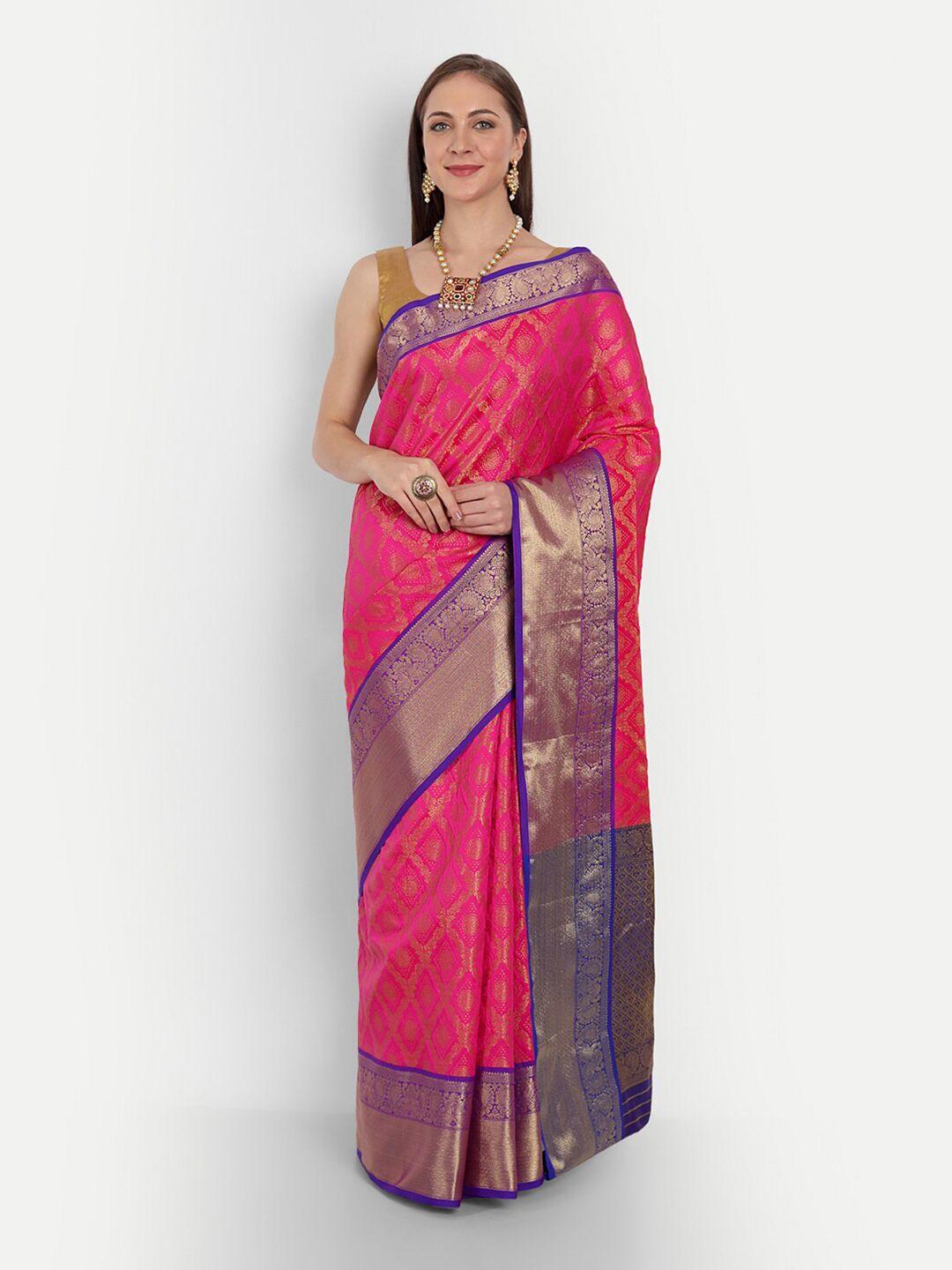 anaita pink & blue woven design zari pure silk banarasi saree