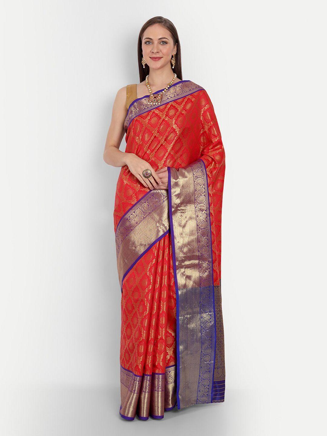 anaita red & blue woven design zari pure silk banarasi saree