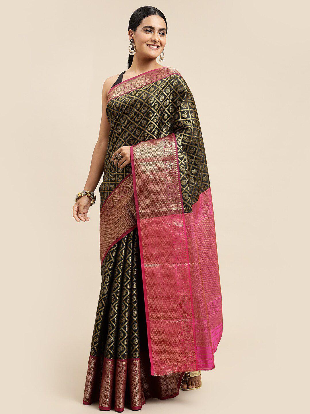 anaita black & gold-toned woven design zari pure silk banarasi saree