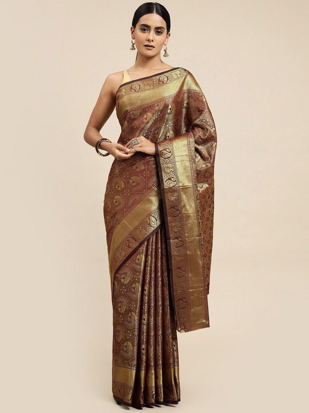 anaita maroon & gold-toned woven design zari pure silk banarasi saree