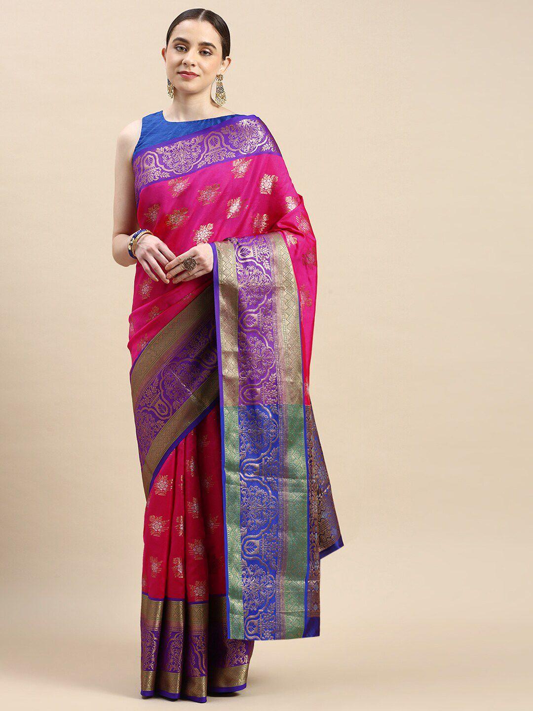 anaita pink & blue woven design zari pure silk banarasi saree