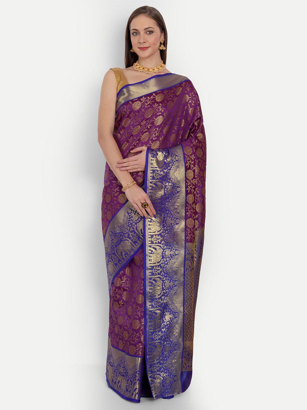 anaita purple & blue woven design zari pure silk banarasi saree