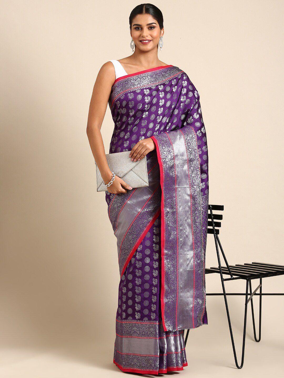 anaita purple & silver-toned woven design zari pure silk banarasi saree