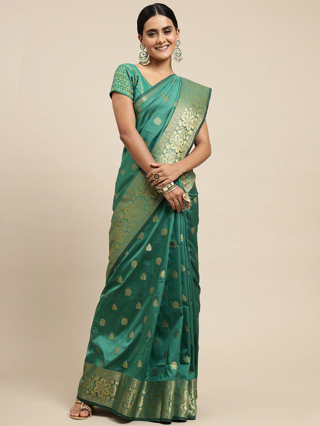 anaita sea green & gold-toned woven design zari pure silk banarasi saree