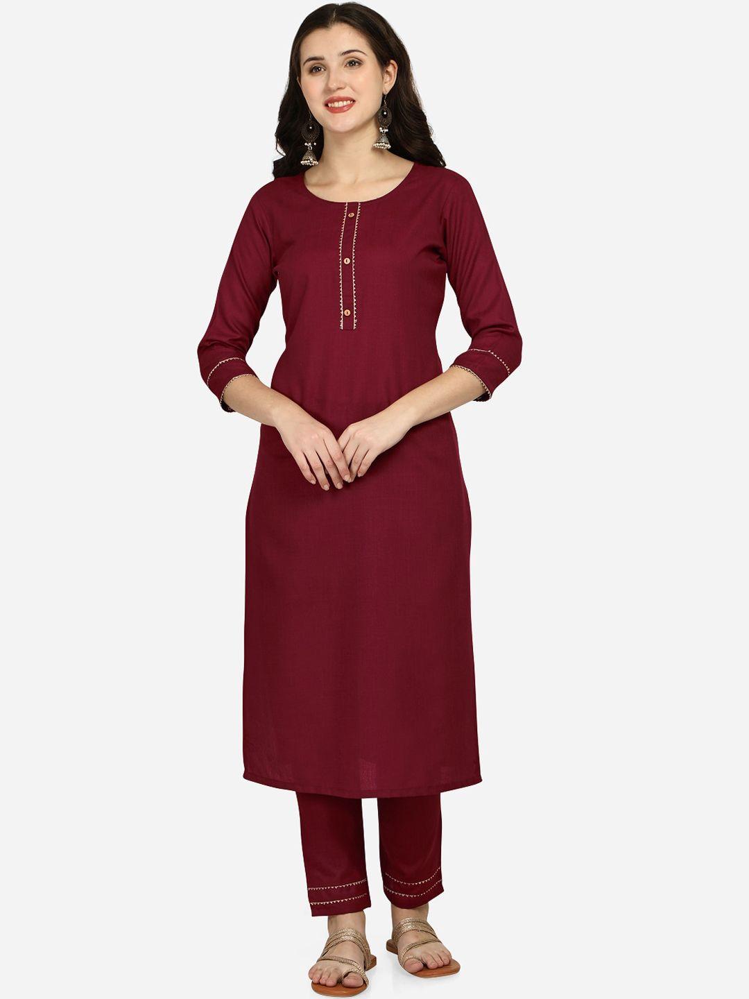 anaita women maroon pure cotton kurta with trousers