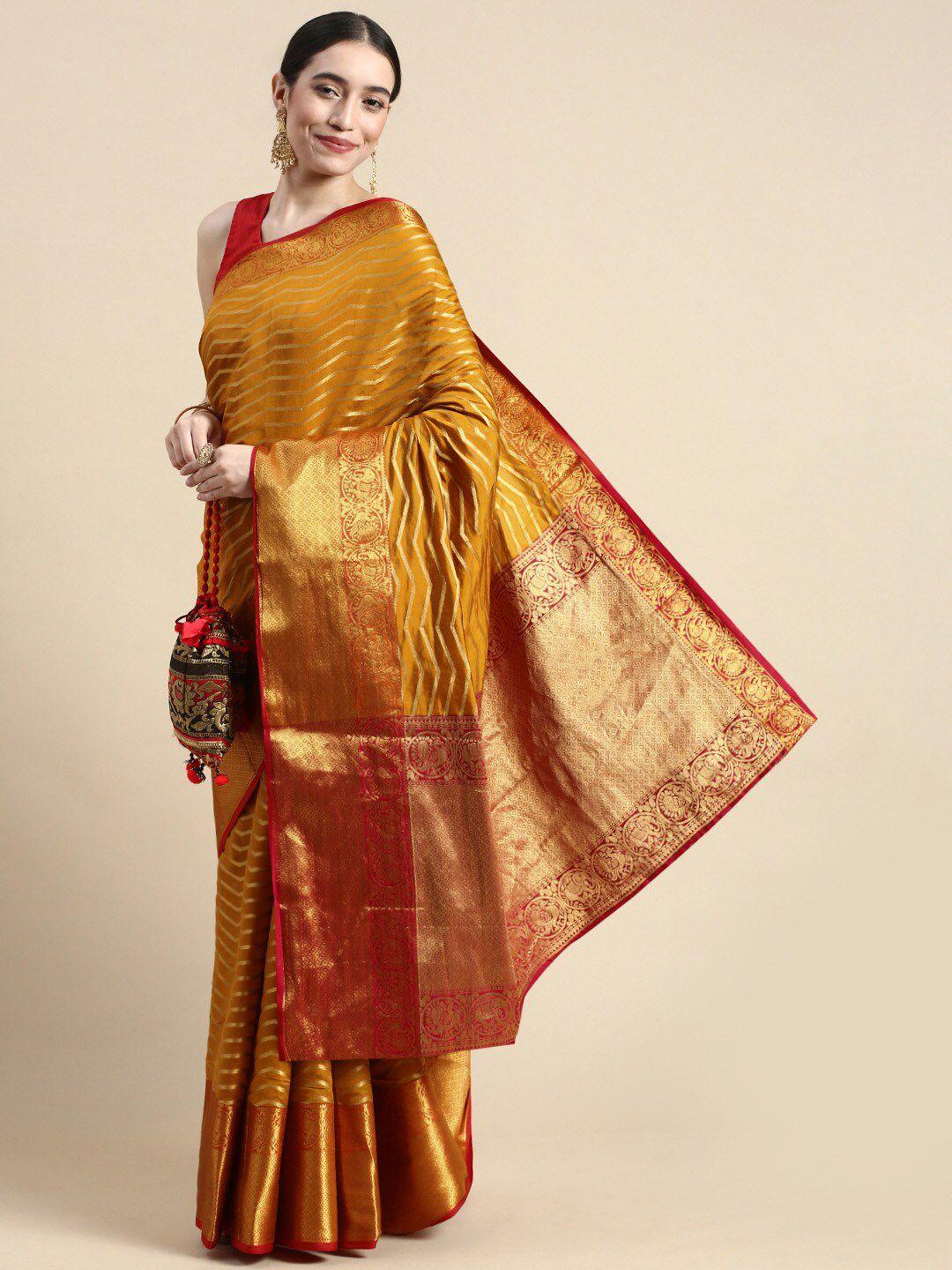 anaita yellow & gold-toned woven design zari pure silk banarasi saree