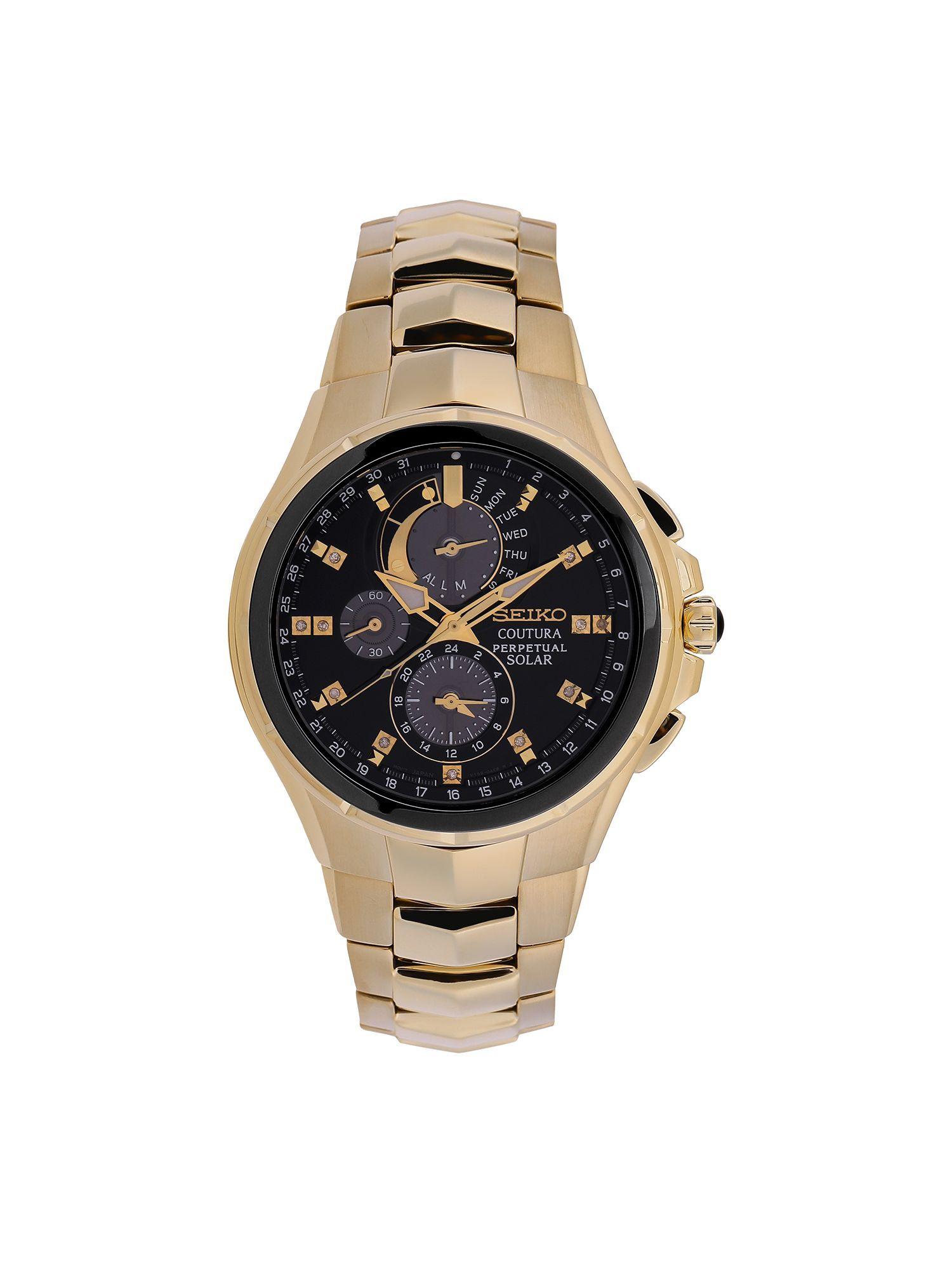 analogue mens watch black dial yellow colored strap