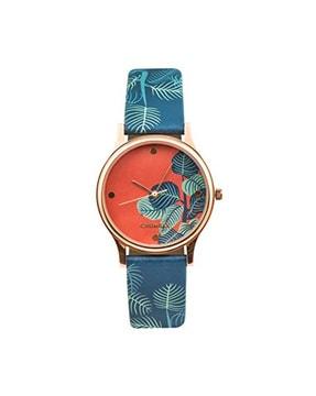 analogue watch with tropical print strap