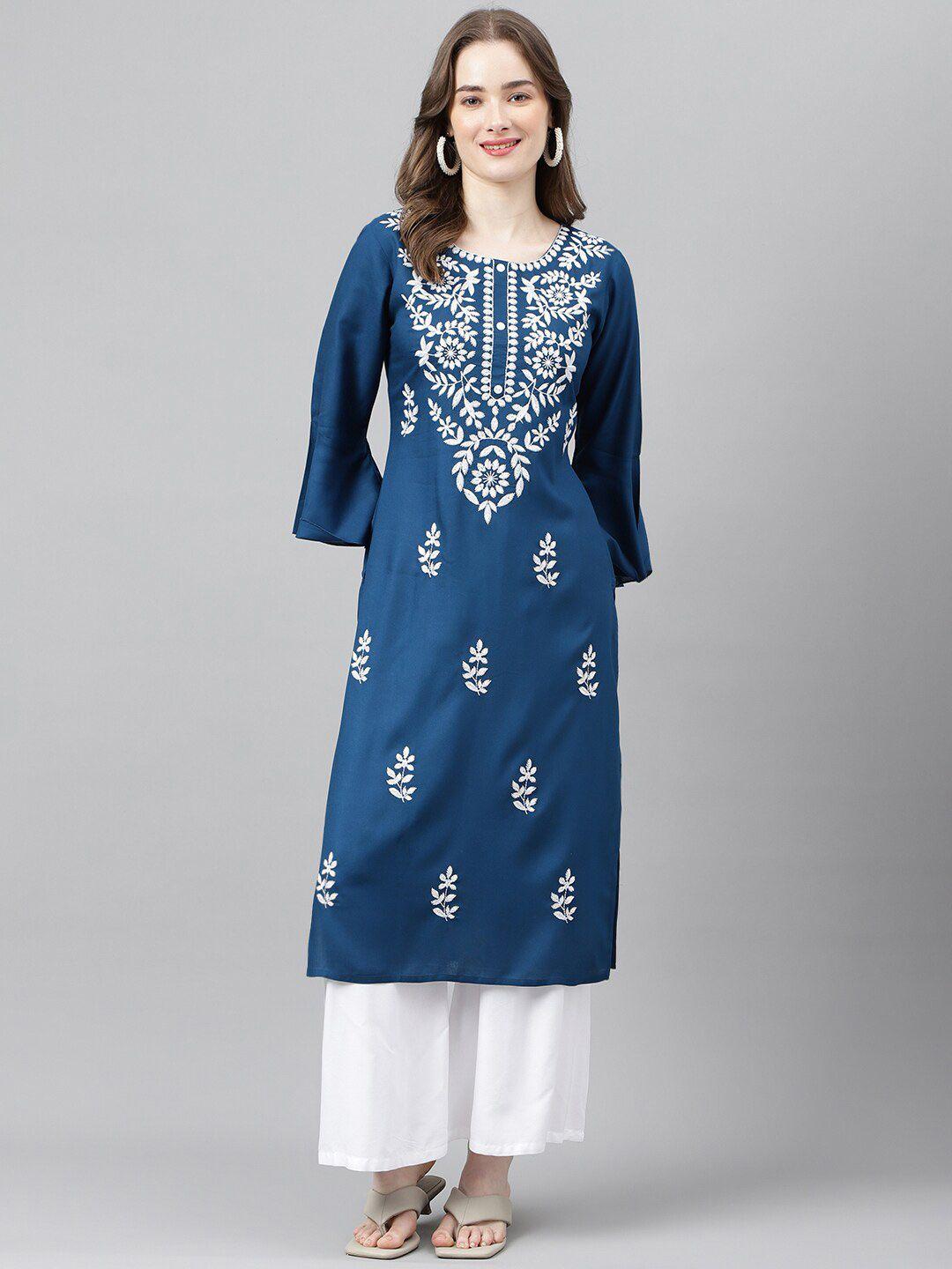 anandita women ethnic motifs embroidered flared sleeves chikankari kurta