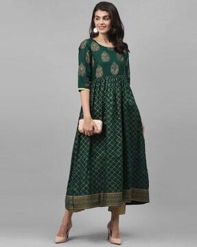 anarkali kurta with checked detail