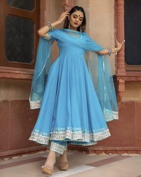 anarkali kurta with palazzos & dupatta