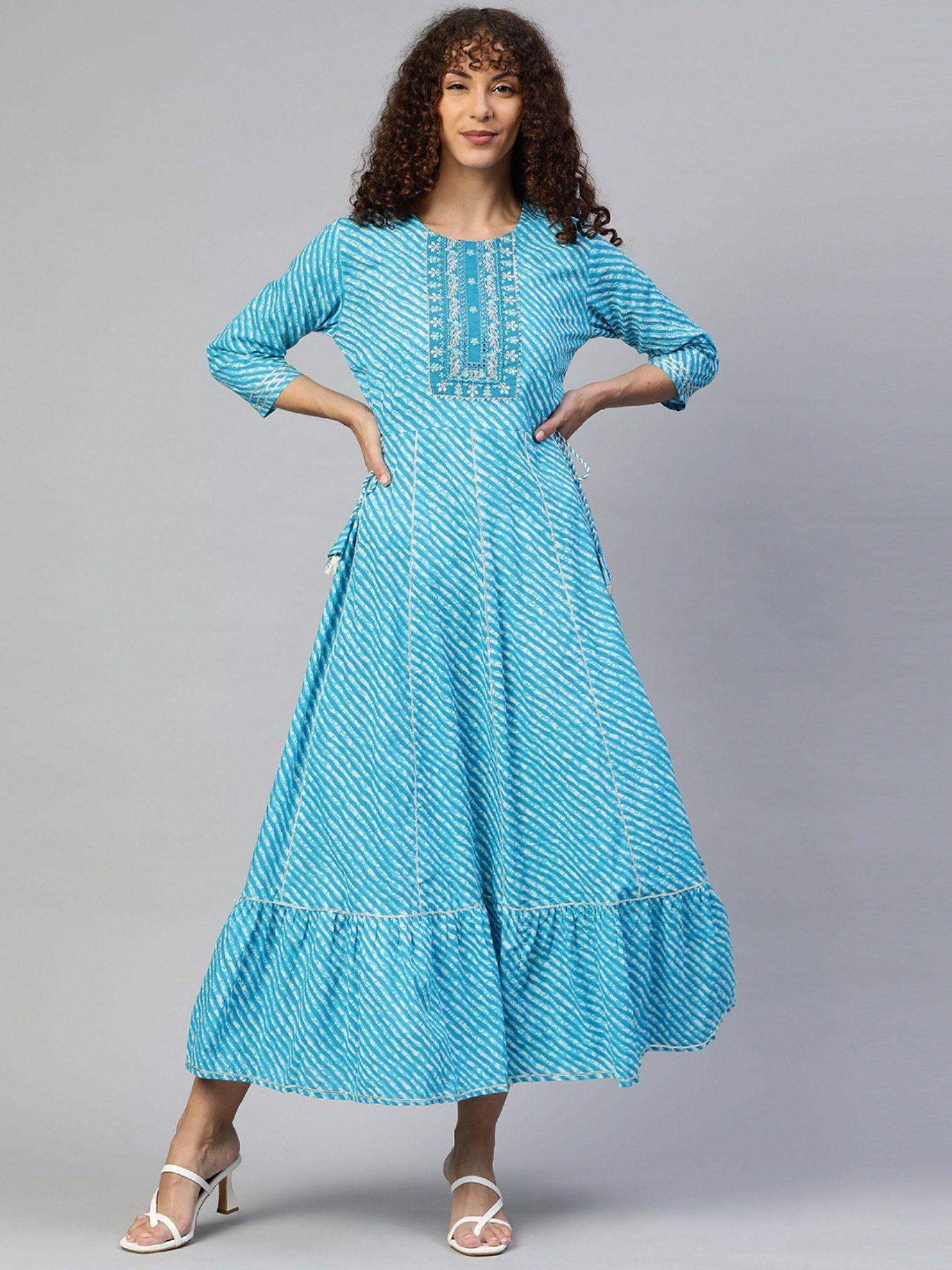 anarkali style cotton fabric blue colour gown