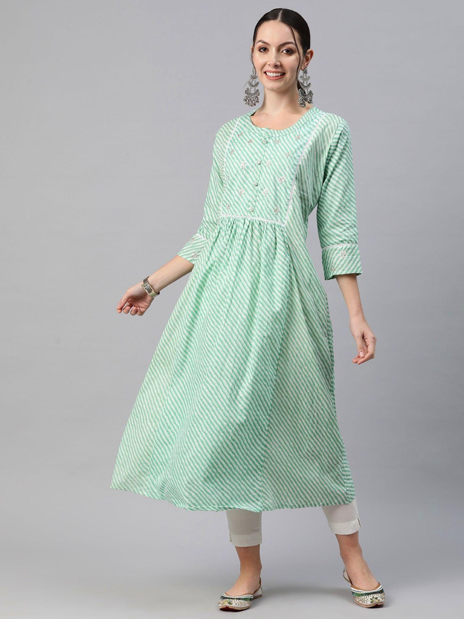 anarkali style cotton green color kurti