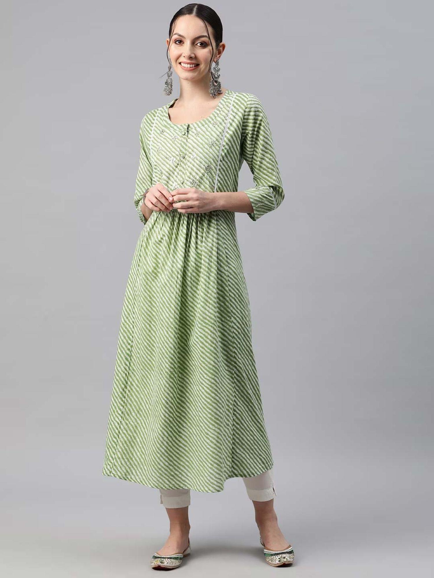 anarkali style cotton green color kurti