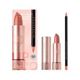 anastasia beverly hills fuller looking & sculpted lip duo kit - peach bud satin lipstick + sun baked lip liner(4.14g)