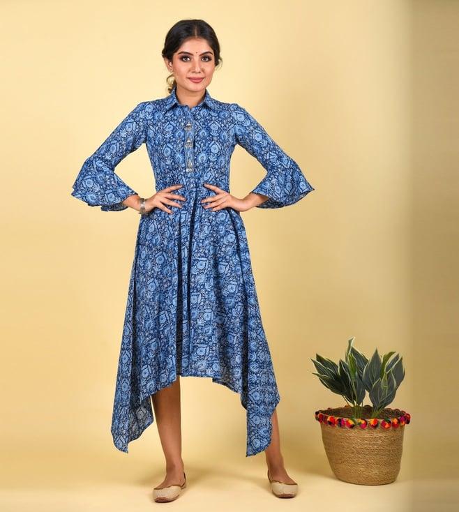 anastay blue asymmetrical ethnic dress